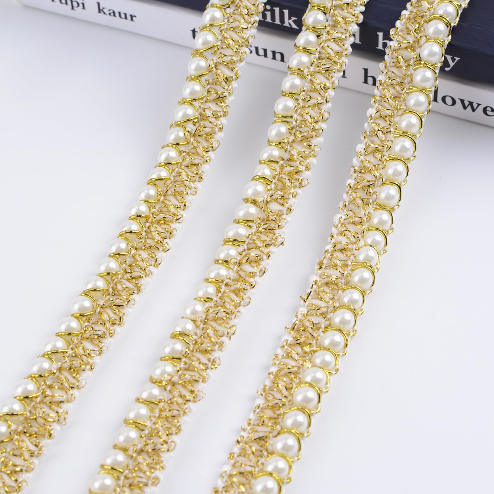 Amazon.com: URROMA White Gold Pearl Trim - 10 Yards Beaded Lace